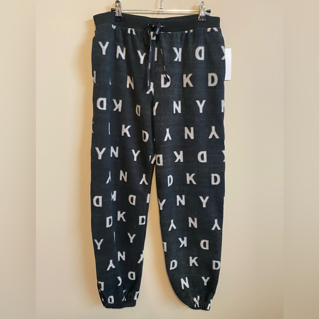 Dkny Black And Sliver Logo Joggers Size Large